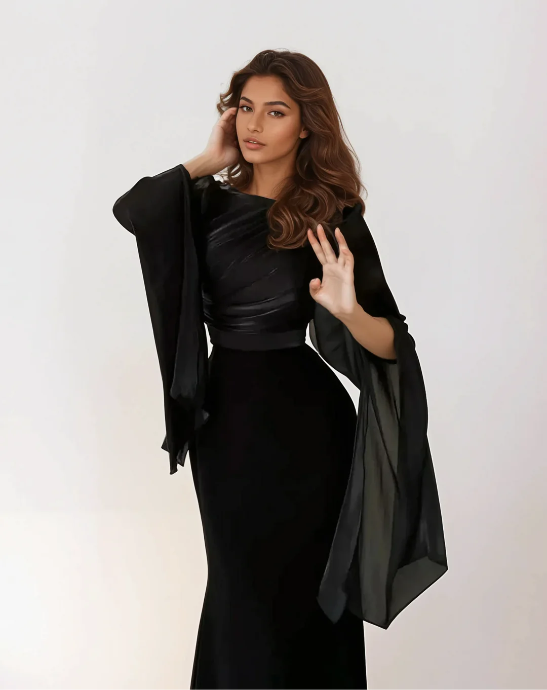 Modest Elegant Satin Maxi Dress Black
