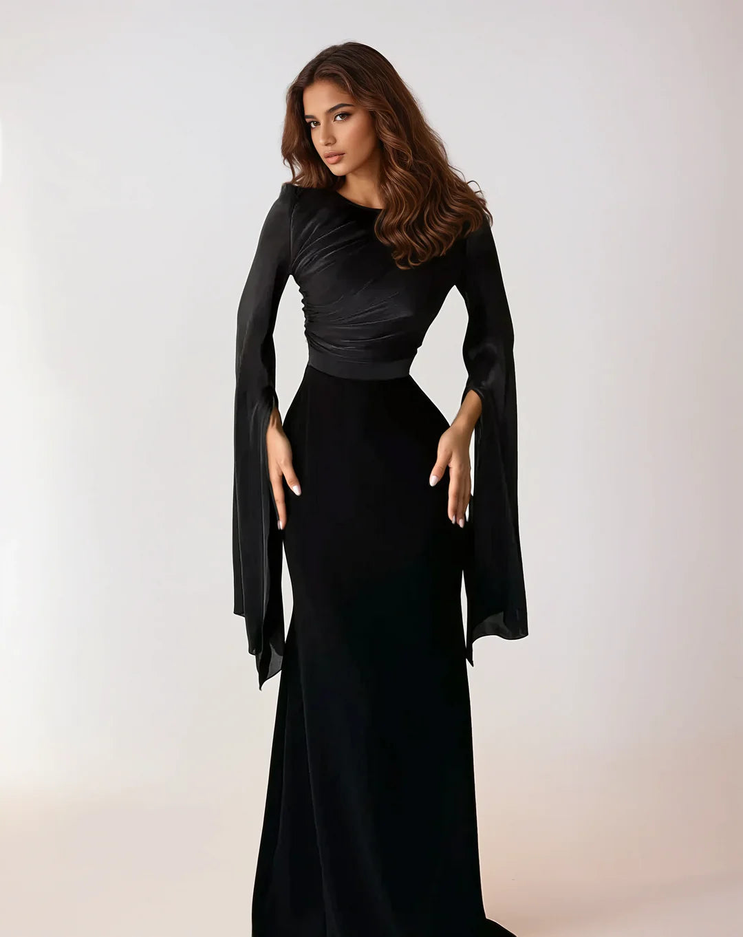 Modest Elegant Satin Maxi Dress Black