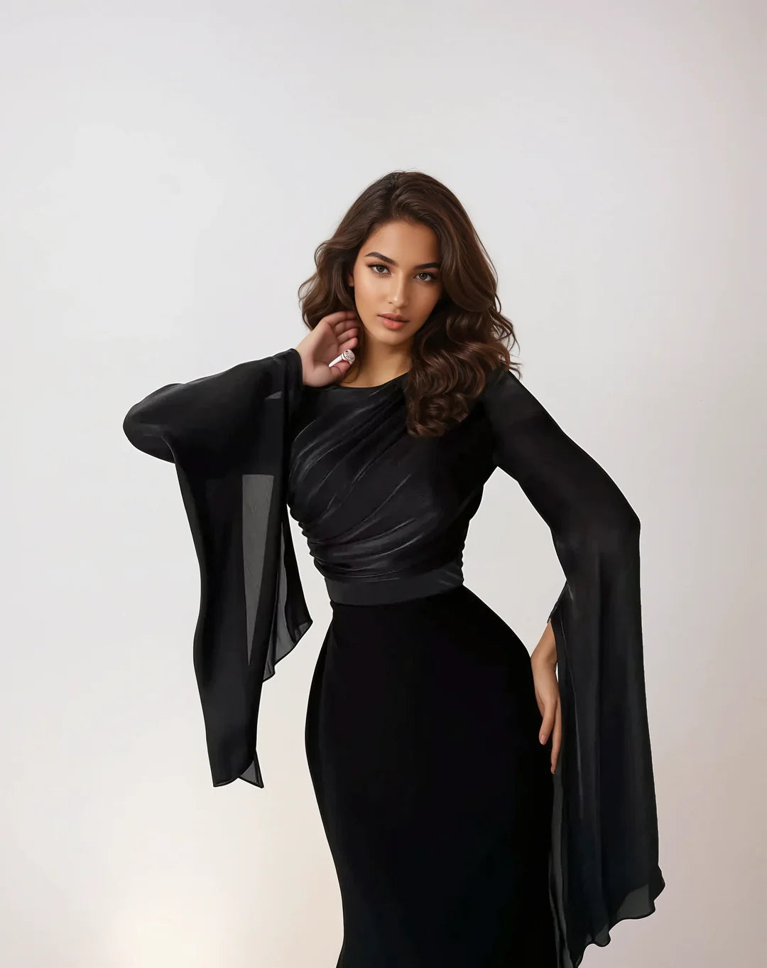 Modest Elegant Satin Maxi Dress Black